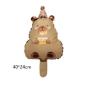 Brown capybara foil balloon with birthday hat and cake design, size 40x24cm - Mini Cake Capybara (40*24cm)