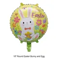 18 inch round yellow Easter balloon with white bunny chick and Happy Easter floral print - 18 Inch Round Easter Bunny & Chick