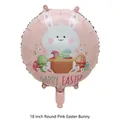 Dettaglio del palloncino di Pasqua rosa da 18 pollici con coniglio e uova - Coniglietto di Pasqua Rosa Rotondo da 18 Pollici