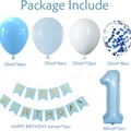 Blue and white 1st birthday balloon set with 40-inch number one and happy birthday banner - Blue 1 Year Old (34pcs)