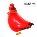 Dettaglio di un palloncino a forma di gallo rosso 60x53cm per decorazioni da festa - Palloncino Pollo che Cammina