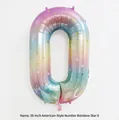 Detailed view of 38-inch rainbow gradient number 0 balloon with star pattern print - 38-inch Rainbow Star Number 0