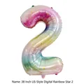 Detailed 38-inch number 2 rainbow gradient foil balloon with golden stars - 38-inch Rainbow Star Number 2