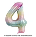 Detailed view of a 38-inch rainbow gradient number 4 balloon with golden stars - 38-inch Rainbow Star Number 4