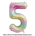 Close-up of 38-inch rainbow gradient number 5 foil balloon with star patterns for birthdays - 38-inch Rainbow Star Number 5