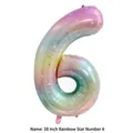 Macro detail of a 38-inch rainbow gradient number 6 foil balloon with golden stars - 38-inch Rainbow Star Number 6