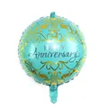 18 inch round Tiffany blue foil balloon with Happy Anniversary text and gold patterns - Tiffany Blue Anniversary