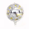 Detail of silver foil balloon with Happy Anniversary text and floral patterns - White Floral Anniversary