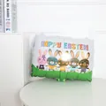 Rectangular Happy Easter foil balloon with colorful cartoon bunnies on a white background - Square Easter Bunny 48x44cm