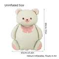 Morandi green bear balloon 89x65cm with pink blush and plaid bow for kids birthday - Ins Style Bow Bear Cream