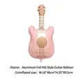 Pink guitar-shaped foil balloon with golden strings and musical notes for party decor - New Matte Guitar Pink