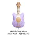Purple guitar-shaped aluminum foil balloon with musical notes for party decoration - New Matte Guitar Purple