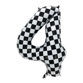 Close-up of number 4 racing themed balloon with black and white checkered pattern - 40 Inch Checkered Large Number 4 (Bulk)