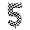Detail of 40-inch racing checkered number 5 balloon showing inflation valve and shiny finish - 40 Inch Checkered Large Number 5 (Bulk)