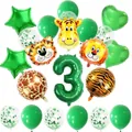 Jungle theme party balloon set with green number 3 and cartoon animal head balloons - Number 3 Jungle Theme