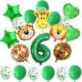 Jungle animal theme birthday party kit with green number 6 and safari animal balloons - Number 6 Jungle Theme