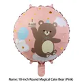 18-inch pink round foil balloon featuring a cute cartoon brown bear with a birthday cake - 18-inch Magic Bear Pink