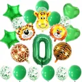 Jungle theme birthday set with green number 0 balloon and animal head foil decorations - Number 0 Jungle Theme