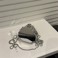Glossy silver hexagonal mini box bag with mirror finish and metal chain strap - Triangle Box (Silver)