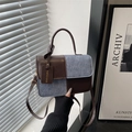 Petit sac carré rétro marron et bleu pour femme, sac à main et bandoulière élégant - Marron