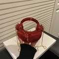 Metallic red crescent acrylic clutch bag with pleated texture and gold chain strap - Red