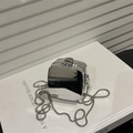 Mini silver mirror box bag with metallic chain strap for women in minimalist style - Acrylic Square Box (Silver)