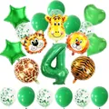Green number 4 jungle animal party balloon set with giraffe, lion and tiger foil balloons - Number 4 Jungle Theme