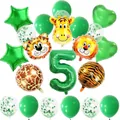 Jungle safari theme 5th birthday balloon set with green number 5 and animal head balloons - Number 5 Jungle Theme