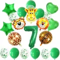 Jungle safari animal balloon set with green number 7 for kids birthday decorations - Number 7 Jungle Theme