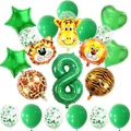 Jungle animal theme party balloon set with green number 8 and tiger lion foil balloons - Number 8 Jungle Theme