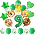 Jungle theme 9th birthday balloon set with green number 9 and animal foil shapes - Number 9 Jungle Theme