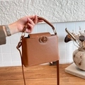Borsa a tracolla chic in pelle PU marrone con fibbia dorata e manico superiore raffinato - Marrone