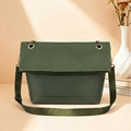Minimalist dark green matte leather crossbody tote bag with decorative metal chains - Green