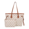 Set borsa tote da donna con monogramma crema e marrone con pochette abbinata e coulisse laterali - Bianco