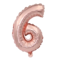 Detail of rose gold number 6 foil balloon showing glossy finish and inflation port - 32 Inch Number 6 (Bulk)