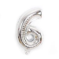 Close-up of silver foil number 6 balloon with metallic mirror finish for birthdays - Number 6 (Bulk) / Silver