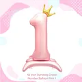 Globo de número 1 rosa de 42 pulgadas con base y corona dorada para primer cumpleaños - 42 Pulgadas Base Corona Número Rosa 1 (Granel)