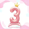 Globo número 3 rosa de 42 pulgadas con corona dorada y base para fiestas de cumpleaños - 42 Pulgadas Base Corona Número Rosa 3 (Granel)