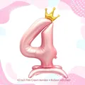 Globo número 4 rosa de 42 pulgadas con corona y base para decoración de cumpleaños - 42 Pulgadas Base Corona Número Rosa 4 (Granel)