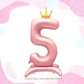 Ballon chiffre 5 rose avec couronne dorée et socle, décoration d'anniversaire 42 pouces - 42 Pouces Base Couronne Chiffre Rose 5 (Vrac)