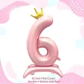 Ballon chiffre 6 rose de 42 pouces avec couronne dorée et base de support assortie - 42 Pouces Base Couronne Chiffre Rose 6 (Vrac)
