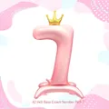 Ballon chiffre 7 rose macaron de 42 pouces avec couronne dorée et base stable - 42 Pouces Base Couronne Chiffre Rose 7 (Vrac)