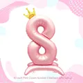 Ballon chiffre 8 rose de 42 pouces avec couronne dorée et base autoportante - 42 Pouces Base Couronne Chiffre Rose 8 (Vrac)