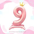 Ballon chiffre 9 rose de 42 pouces avec couronne et base pour fête d'anniversaire - 42 Pouces Base Couronne Chiffre Rose 9 (Vrac)
