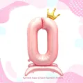 Ballon chiffre 0 rose de 42 pouces avec couronne dorée et support pour anniversaire - 42 Pouces Base Couronne Chiffre Rose 0 (Vrac)