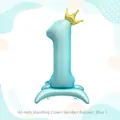 Ballon chiffre 1 bleu de 42 pouces avec couronne dorée et base gonflable incluse - 42 Pouces Base Couronne Chiffre Bleu 1 (Vrac)