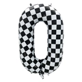 Number 0 racing theme balloon with black and white checkered pattern for birthday parties - 40 Inch Checkered Large Number 0 (Bagged)