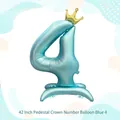 Ballon chiffre 4 bleu clair 42 pouces avec couronne dorée et support pour anniversaire - 42 Pouces Base Couronne Chiffre Bleu 4 (Vrac)