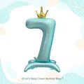 Ballon chiffre 7 bleu avec couronne et support pour décoration d'anniversaire, 42 pouces - 42 Pouces Base Couronne Chiffre Bleu 7 (Vrac)