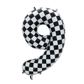 Checkerboard number 9 foil balloon for racing theme birthday party decorations - 40 Inch Checkered Large Number 9 (Bulk)